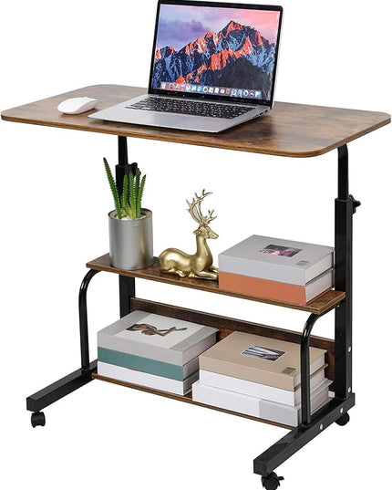 Portable Computer Desk Adjustable Home Office Desk Bedside Universal Movable Table Small Spaces Furniture Storage Convenient Desk Home Office Living Room Sofa Desk Size 15.7 * 31.5 Inch,Brownish - LeafyLoom