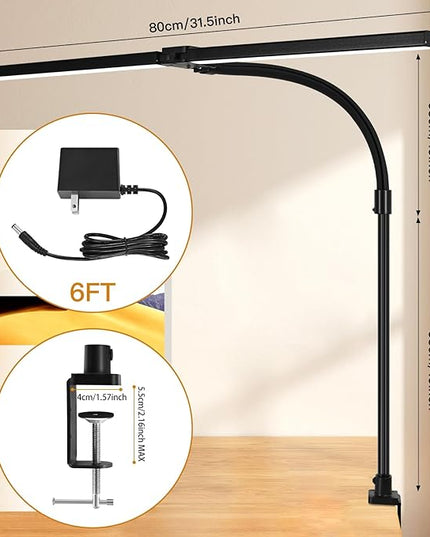 Double Head LED Desk Lamp with Anti-Glare Cover Computer Desk Lamp for Home Office 24W Brightest Desk Light Office Lamp for Workbench Drafting Architect Reading with Remote Control - LeafyLoom