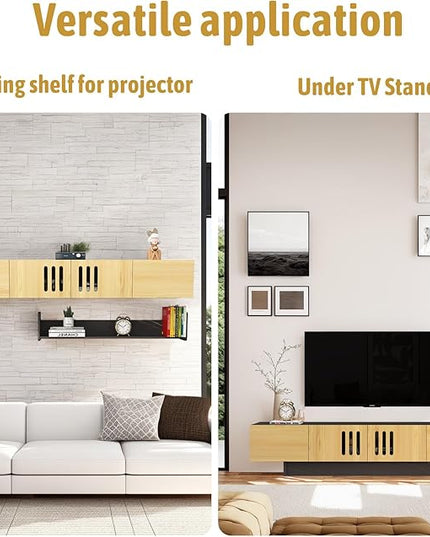 Pmnianhua Mid Century TV Stand,85'' Wall Mounted TV Cabinet,Low TV Bench Under TV Entertainment Center Shelf TV Console Table with 4 Cabinets for Living Room Bedroom(Light Oak) - LeafyLoom