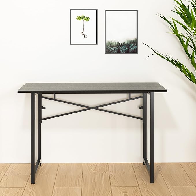 47 Inch Foldable Computer Desk, Folding Space-Saving Home Office Table, Study Writing Gaming Workstation for Small Space, No Assembly Needed,Black - LeafyLoom