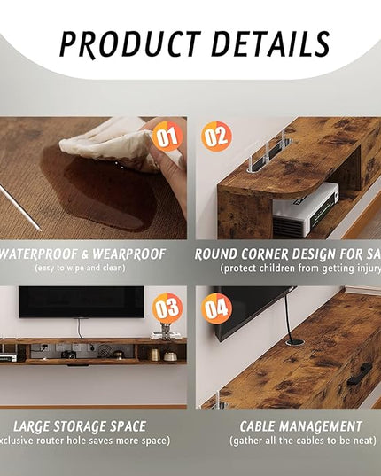 Floating TV Unit, 47'' Wall Mounted TV Cabinet, Floating Shelves with Door, Modern Entertainment Media Console Center Large Storage TV Bench for Living Room & Office (47.24IN, Rustic Brown) - LeafyLoom