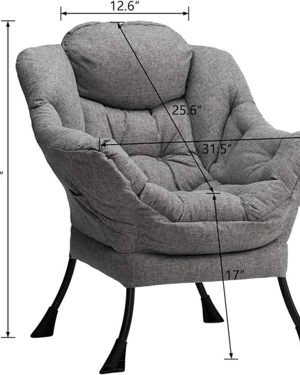 HollyHOME Modern Fabric Large Lazy Chair, Accent Oversized Comfy Reading Chair, Thick Padded Cozy Lounge Chair with Armrest, Steel Frame Leisure Sofa Chair for Living Room, Bedroom, Dorm, Stale Grey - LeafyLoom