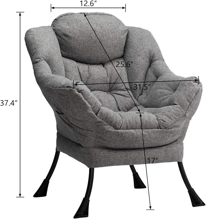 HollyHOME Modern Fabric Large Lazy Chair, Accent Oversized Comfy Reading Chair, Thick Padded Cozy Lounge Chair with Armrest, Steel Frame Leisure Sofa Chair for Living Room, Bedroom, Dorm, Stale Grey - LeafyLoom