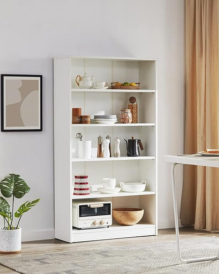 Farini White Bookshelf for Bedroom 5 Shelf Office Bookcase 60 Inches Tall Modern Wood Bookshelf for Living Room 5 Tier Wide Manga Bookshelf Library Bookcase - LeafyLoom