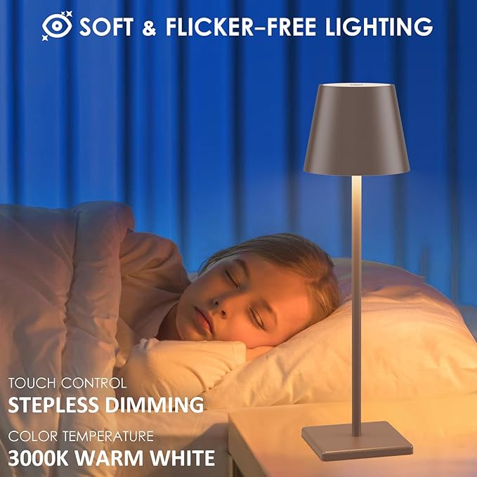 2 Packs LED Cordless Table Lamp, Rechargeable Battery Desk lamp 5500mAh Battery Operated Stepless Dimming Modern Portable Table Light for Restaurant/Table/Bedroom/Outdoor IP54 Waterproof (Rust Red) - LeafyLoom