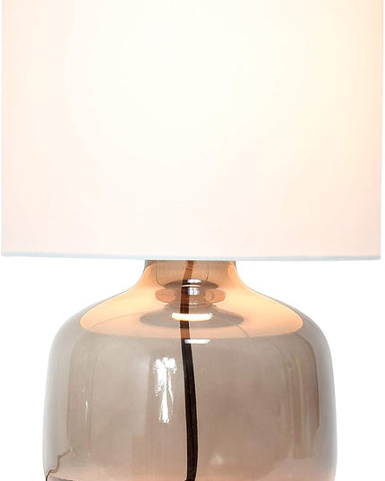 Simple Designs LT2064-SMW Smoke Gray Glass Table Lamp with White Fabric Shade - LeafyLoom