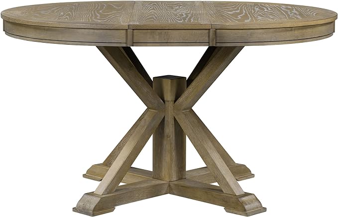 NicBex Dining Table Contemporary Kitchen Table Farmhouse Rustic Retro Functional Extendable Dining Table with a 12" Leaf for Dining Room and Living Room Round Dining Table, Natural Wood Wash - LeafyLoom