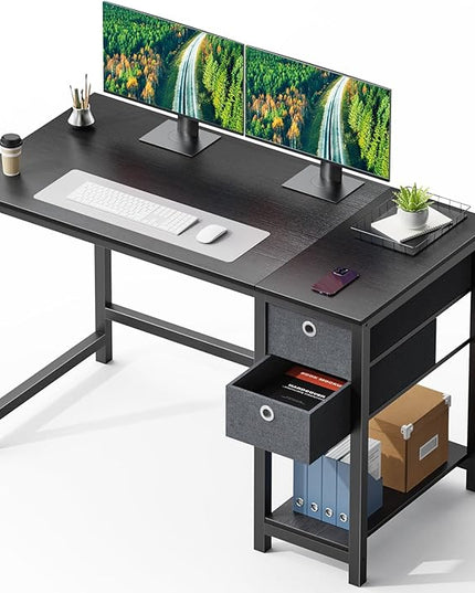 SMUG Computer Desk with Storage Drawers, 47 Inch Small Office Desk Modern Simple Workstation Study Writing Table for Home Bedroom, Black - LeafyLoom