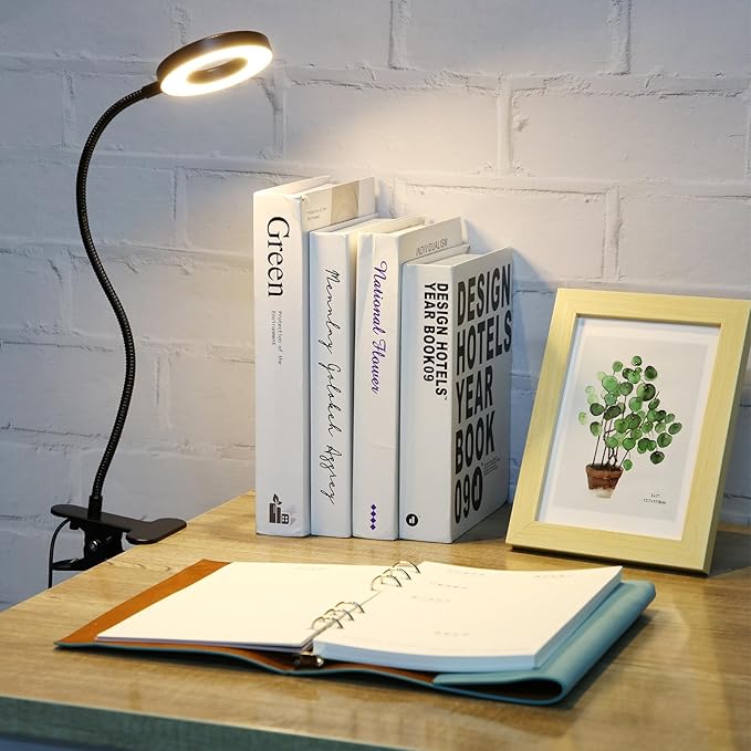 4 Pcs Desk Lamp Clip on Light 48 LEDs USB Clip Ring Light with 3 Color Modes and 10 Brightness Dimmable, Eye Protection Desk Light, 360° Flexible Gooseneck for Desk Headboard Reading - LeafyLoom