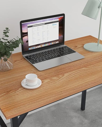 SDHYL 39 inchesNo Assembly Foldable Computer Desk for Home Office Workstation, Study and Writing, Teak Board and Black Leg - LeafyLoom