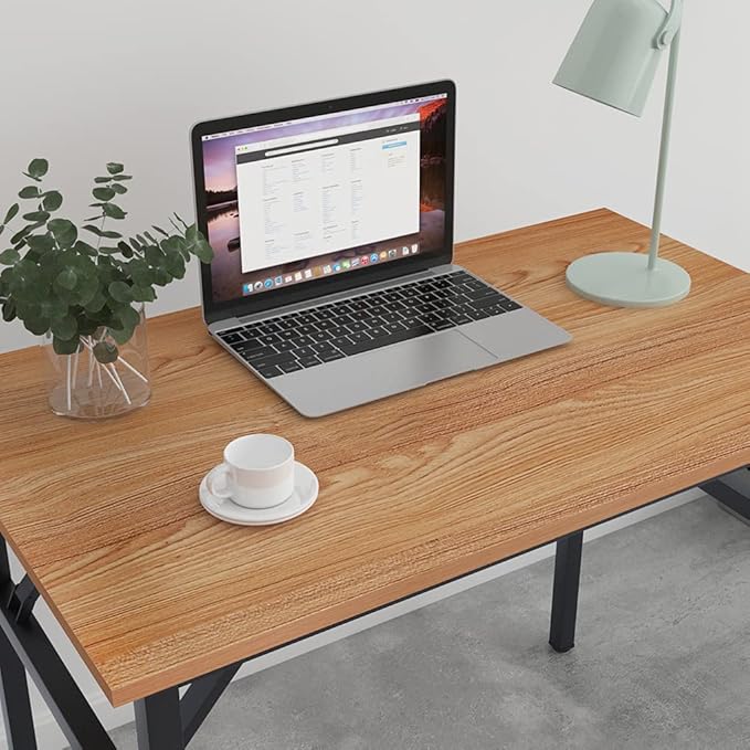 SDHYL 39 inchesNo Assembly Foldable Computer Desk for Home Office Workstation, Study and Writing, Teak Board and Black Leg - LeafyLoom