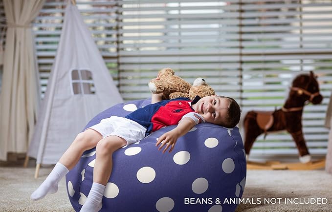 Aubliss Stuffed Animal Storage Bean Bag Chair Cover (No Beans), Stuff and Sit Storage Bean Bag for Kids Toy Storage, X-Large 48"-Canvas Dot Navy - LeafyLoom