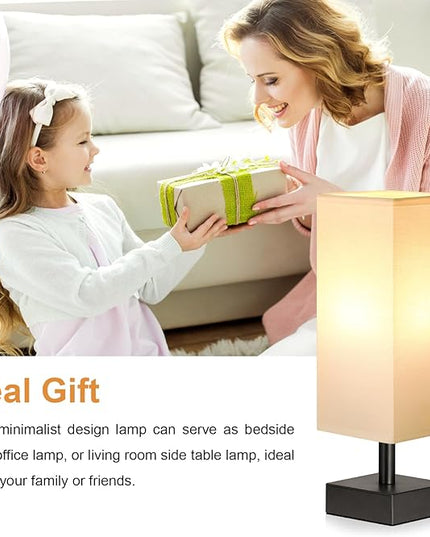 White Small Bedside Lamp for Bedroom - Table Lamps for Nightstand, Minimalist Night Stand Lamp with Square Linen Shade, Desk Reading Lamp for Kids Room Living Room Office with Black Base - LeafyLoom