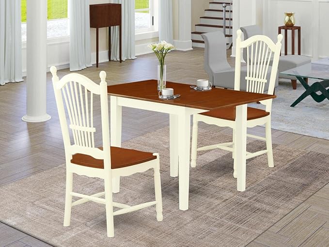 East West Furniture NDDO3-WHI-W Norden 3 Piece Set Contains a Rectangle Dining Room Table with Dropleaf and 2 Wood Seat Chairs, 30x48 Inch, Buttermilk & Cherry - LeafyLoom