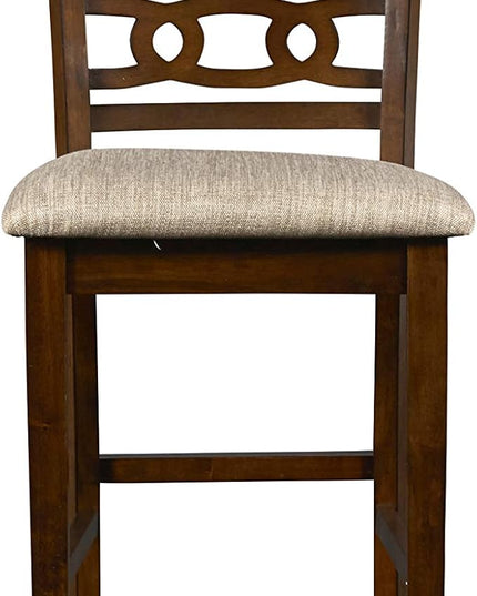 New Classic Furniture Gia Counter Dining Chair (Set of Six), Light Brown Fabric Upholstered Seat & Back Rest, Cherry Brown - LeafyLoom