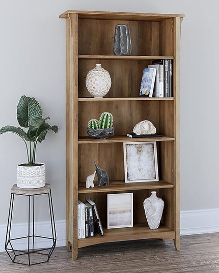 Bush Furniture Salinas Tall 5 Shelf Bookcase in Reclaimed Pine - LeafyLoom