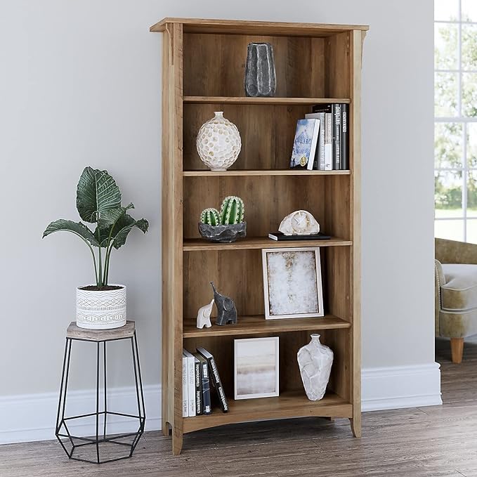 Bush Furniture Salinas Tall 5 Shelf Bookcase in Reclaimed Pine - LeafyLoom