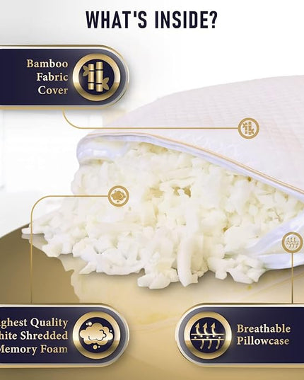Royal Therapy 4-Pack Queen Memory Foam Pillow, Adjustable Shredded Pillow for Neck & Shoulder Pain Relief, Support for Back, Stomach, Side Sleepers - LeafyLoom