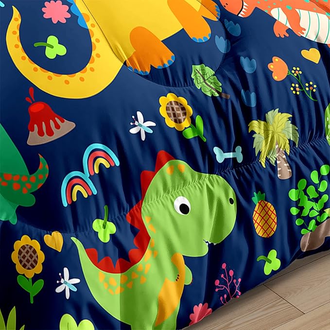 Dinosaur Comforter Set Queen, Dinosaur Bedding Set Queen for Boys Teens Room Dinosaur Blue Queen Size Comforter Sets Boys Queen Comforter Set Bedroom Decor, Queen (1 Comforter 2 Pillowcases) - LeafyLoom
