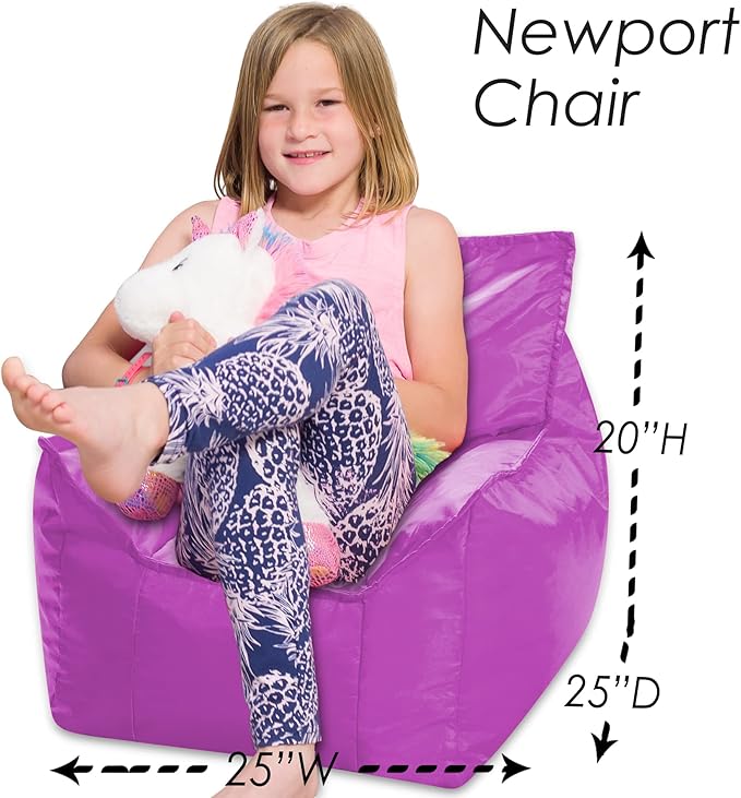 Posh Creations Bean Bag Chair Structured Comfy Seat Use for Gaming, Reading and Watching TV, Newport, Purple - LeafyLoom