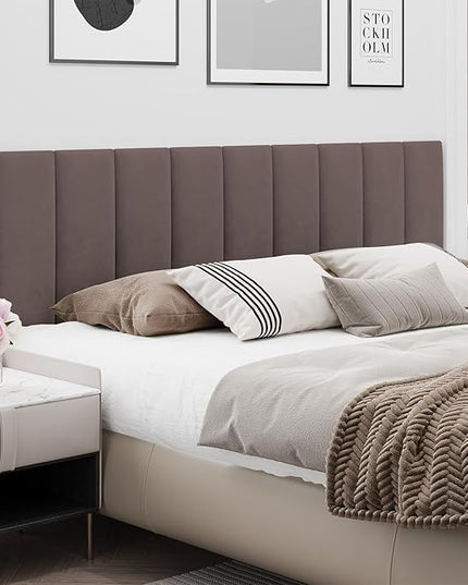 Queen Headboard, Wall Mounted Peel and Stick Headboard, Upholstered Leather Bed Headboard for Queen Size Bed, Floating Dorm Bedroom Tall Headboard Soundproof Wall Panels (9 Panels, 10"x24") - LeafyLoom