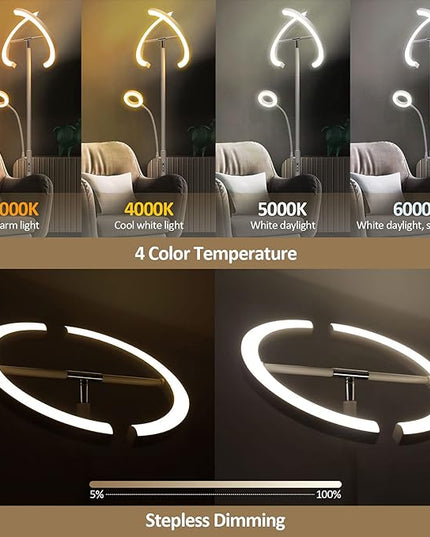 FIMEI Split Floor Lamp with Reading Light, Modern Bright LED Rotatable Standing Lamp with Stepless Dimming and 3000K-6000K Color for Living Room Bedroom Office, Touch and Remote Control, White - LeafyLoom