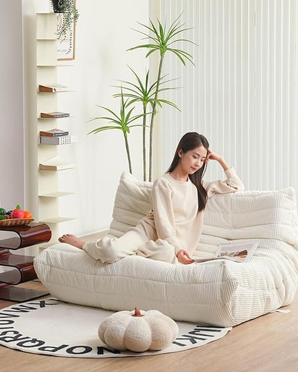 N&V Fireside Loveseat, Mid Century Armless Twin Size Floor Sofa, Soft Premium Corduroy Floor Lounge Chair, Foam Sofa Accent Chair for Living Room Bedroom and Office, Lavender - LeafyLoom