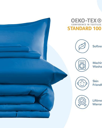 SLEEP ZONE Kids Twin Bedding Comforter Set - Super Cute & Soft Kids Bedding 5 Pieces Set with Comforter, Sheet, Pillowcase & Sham (Blue) - LeafyLoom