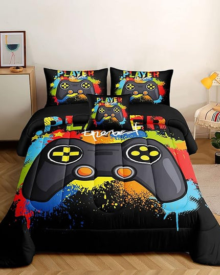 5 Pieces Gaming Bedding Set for Boys Gamer Comforter Set Twin Size,Game Controller Comforter for Boys Kids 5 Pieces Bed in A Bag 3D Gamepad Microfiber Bedding Sets,DJT H5019 Twin - LeafyLoom