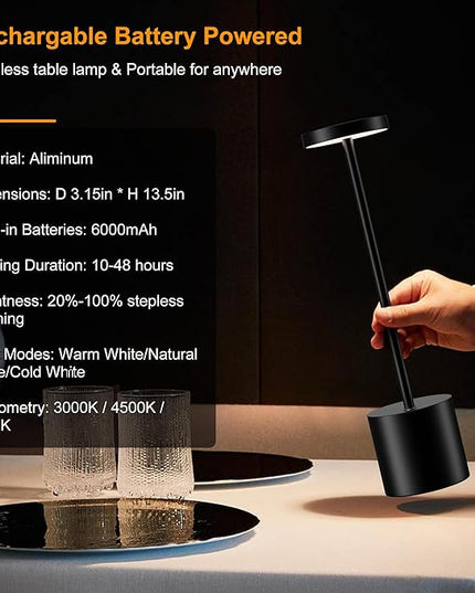 Cordless Table Lamp Set of 2, 6000mAh Rechargable Battery Operated Desk Lamp, 3 Color Stepless Dimming Tables Lights for Outdoor Dining Restaurant Patio Backyard BBQ - LeafyLoom