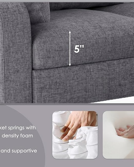 Modern L-Shaped Couch with Coffee Table & 6 Pillows, 6-Seat Sectional Sofa Set with Storage Ottoman & Unique Curved Armrest, Convertible 5-Seat Indoor Furniture for Living Room, Apartment - LeafyLoom