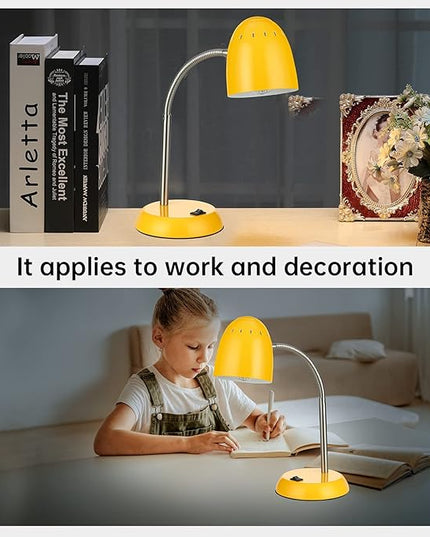 Eye-Caring Table Lamp of Simple Designs Home E26 Led Screw Basic Metal Desk Lamp with Flexible Gooseneck Hose Neck Study Lamp for Bedroom Office Living Room Convenient On/Off Switch(Yellow) - LeafyLoom