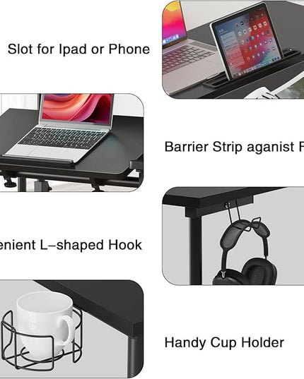 SDHYL 31.5 inches Movable Laptop Desk with Mouse Board Adjustable Height and Angle Anti-Slip Workstation Home Office Desk with Tablet Slot Portable Student Desk, Black - LeafyLoom