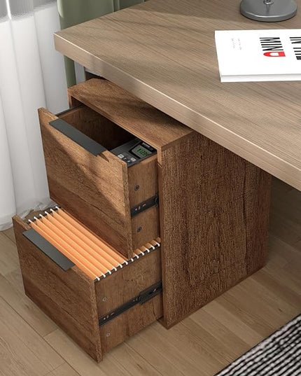 Wooden File Cabinet 2 Drawer,Vertical Storage Filing Cabinet with Hanging Bars for Letter Size,File Storage Cabinet Used for Home Office, Brown Assemble Required - LeafyLoom