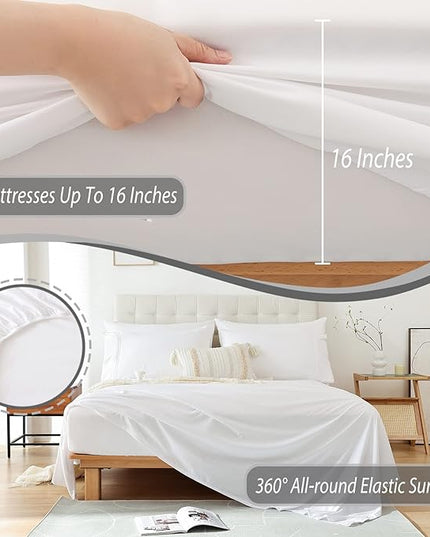 Queen Sheet Set - White Soft Breathable Bed Sheets for Queen Size Bed, Fit Deep Pocket Hotel Lxuury Sheets, Silky Cooling Bedding Sheets and Pillowcases, Wrinkle Free Oeko-Tex Sheets 4 Piece - LeafyLoom