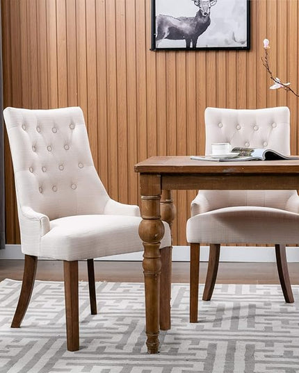 COLAMY Wingback Upholstered Dining Chairs Set of 6, Fabric Side Dining Room Chairs with Tufted Button, Living Room Chairs for Home Kitchen- Beige - LeafyLoom