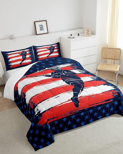 Feelyou Lacrosse Comforter Set Twin Size Boys Gilrs American Flag Sports Theme Bedding Set for Kids Adults Ultra Soft Lacrosse Player Games Comforter Navy Blue Duvet Set Room Decor Quilt Set - LeafyLoom