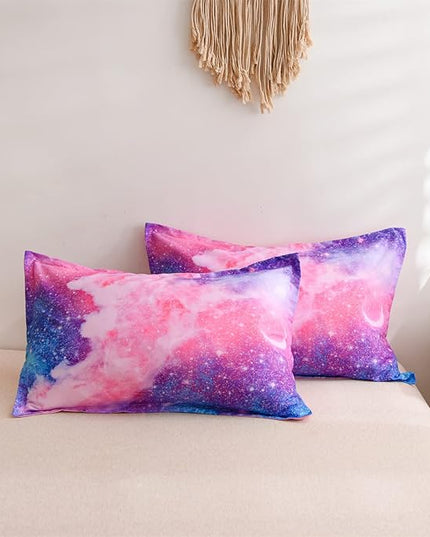 A Nice Night Galaxy Bedding Sets Outer Space Comforter 3D Printed Space Quilt Set King Size Glitter Pink Color,for Children Boy Girl Teen Kids - LeafyLoom