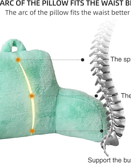Aimuan Reading Pillow Bed Rest Pillow with Arms Rabbit Fur Cushion for Adults Teens Incline Rest Sitting up & Sleeping Snoring Pillow with Pregnancy Lumbar Back Support (Standard, Green) - LeafyLoom