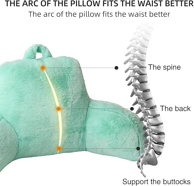 Aimuan Reading Pillow Bed Rest Pillow with Arms Rabbit Fur Cushion for Adults Teens Incline Rest Sitting up & Sleeping Snoring Pillow with Pregnancy Lumbar Back Support (Standard, Green) - LeafyLoom
