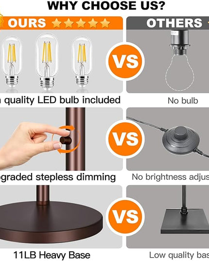 Dimmable Floor Lamp, 3 Lights Brown Arc Floor Lamps for Living Room, Modern Tall Standing Tree Lamp with Beige Linen Shade & Heavy Base, Large Floor Lamp for Bedroom Office, 3x1000 LM Bulbs Included - LeafyLoom