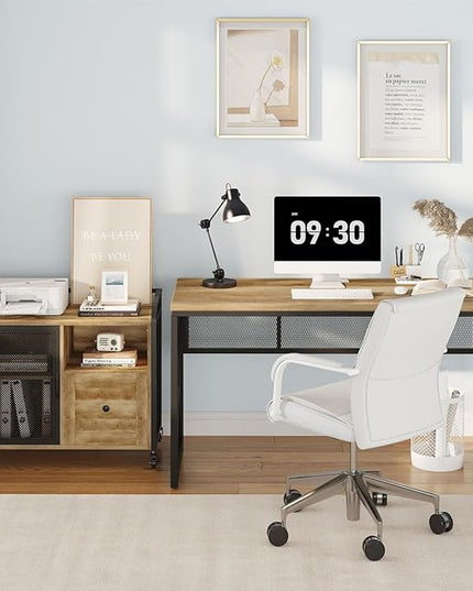 BON AUGURE Farmhouse Computer Desk, Modern Industrial Home Office Desk, Wood Metal Study Writing Table, Sturdy Gaming Desk (Vintage Oak, 54 Inch) - LeafyLoom