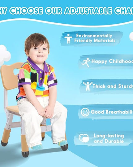 Kids Chair Height Adjustable Toddler Chair Max Load 220LBS Plastic Indoor Outdoor Chair for Children Age 1-6 School Home Daycare Use Burlywood - LeafyLoom