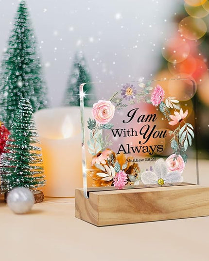 Bible Verse I am with You Always Desk Decor Acrylic Desk Sign Inspirational Scripture Christian Acrylic Plaque Home Office Desk Shelf Decoration Gift 4.7"x4.7" - LeafyLoom