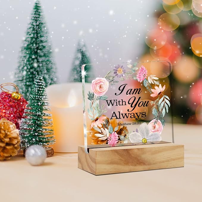 Bible Verse I am with You Always Desk Decor Acrylic Desk Sign Inspirational Scripture Christian Acrylic Plaque Home Office Desk Shelf Decoration Gift 4.7"x4.7" - LeafyLoom
