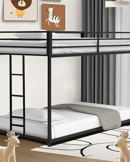 Twin Over Twin Bunk Bed - LifeSky Metal Low Profile Bunkbed with Side Ladder Black - LeafyLoom