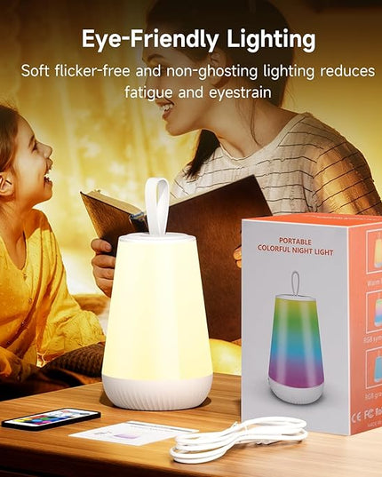 Dimmable Night Light Touch Lamp for Bedroom Rechargeable Remote Bedside Lamp Portable Hanging Table Lamp Changeable Warm White Light Perfect Toy Gift for Kids Adults - LeafyLoom