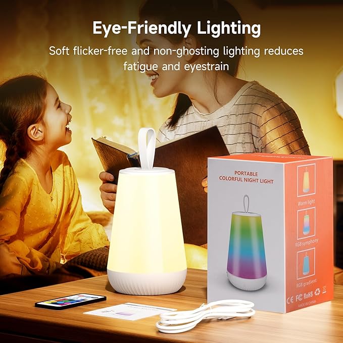 Dimmable Night Light Touch Lamp for Bedroom Rechargeable Remote Bedside Lamp Portable Hanging Table Lamp Changeable Warm White Light Perfect Toy Gift for Kids Adults - LeafyLoom
