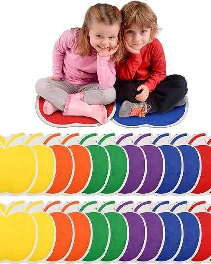 Shellwei 24 Pcs Kids Carpet Circle Seats 18 inch Print Pillow Circle Children's Mats Rug Mats Round Soft Floor Mat for Home School Classroom Story Time Group Activity Play Areas (Apple) - LeafyLoom