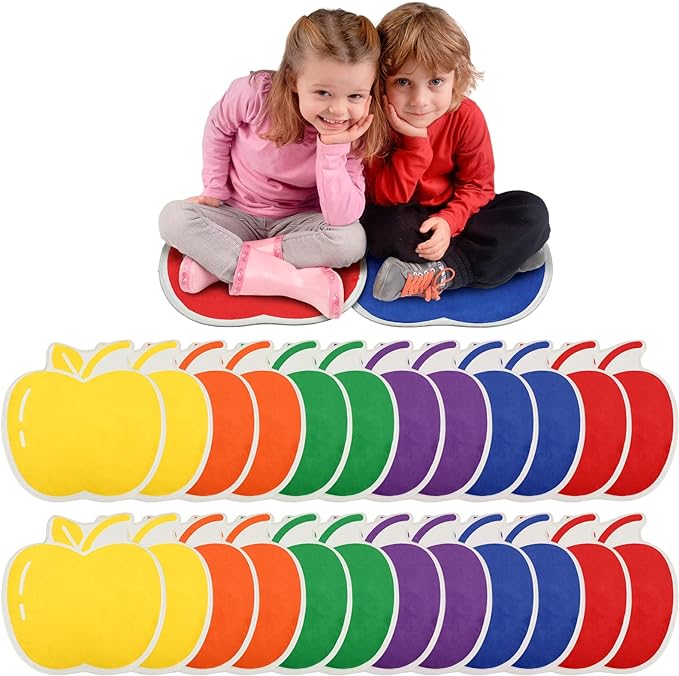 Shellwei 24 Pcs Kids Carpet Circle Seats 18 inch Print Pillow Circle Children's Mats Rug Mats Round Soft Floor Mat for Home School Classroom Story Time Group Activity Play Areas (Apple) - LeafyLoom